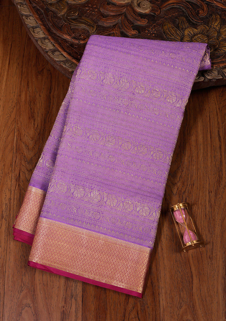 Purple Crepe Jaal Saree With Matching Blouse Piece