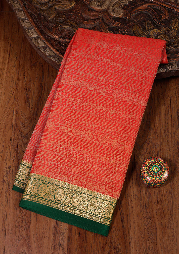 Red Crepe Jaal Saree With Matching Blouse Piece