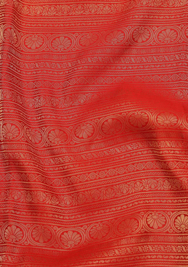 Red Crepe Jaal Saree With Matching Blouse Piece