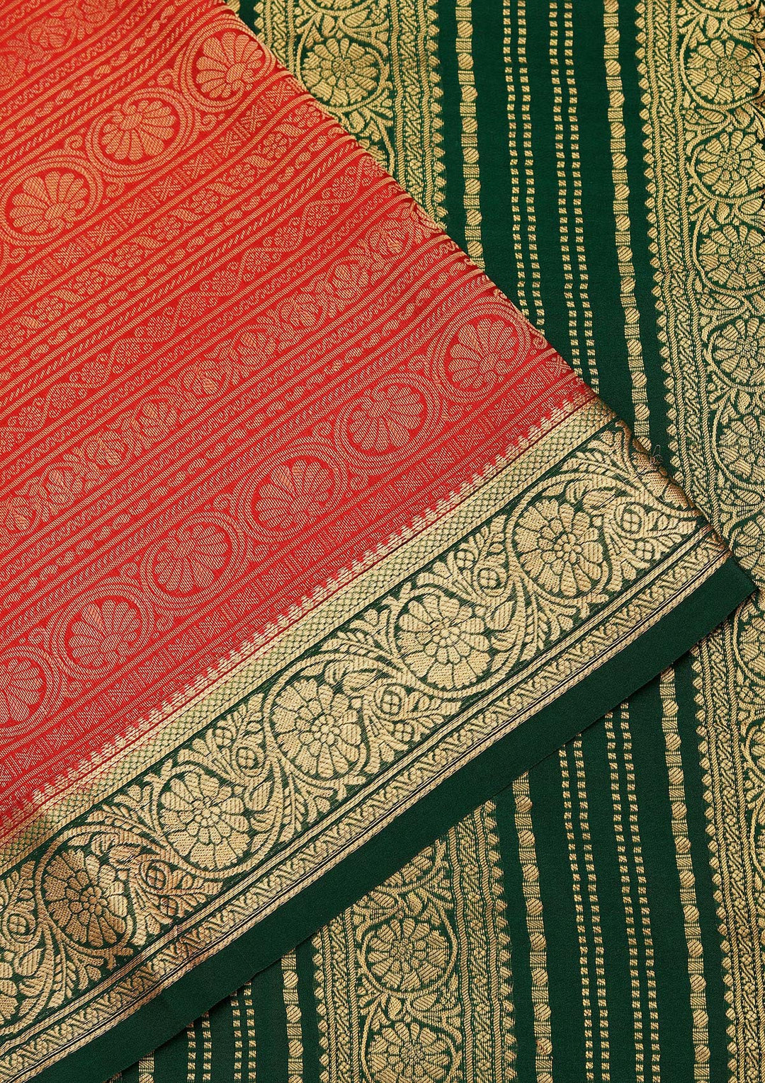 Red Crepe Jaal Saree With Matching Blouse Piece