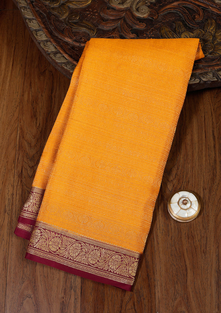 Yellow Crepe Jaal Saree With Matching Blouse Piece