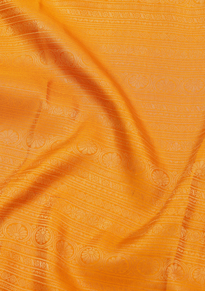 Yellow Crepe Jaal Saree With Matching Blouse Piece