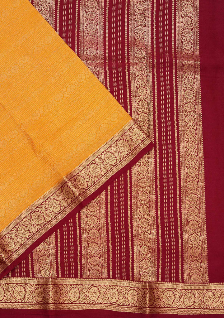 Yellow Crepe Jaal Saree With Matching Blouse Piece