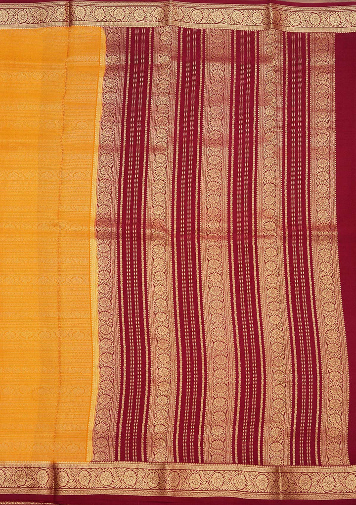 Yellow Crepe Jaal Saree With Matching Blouse Piece