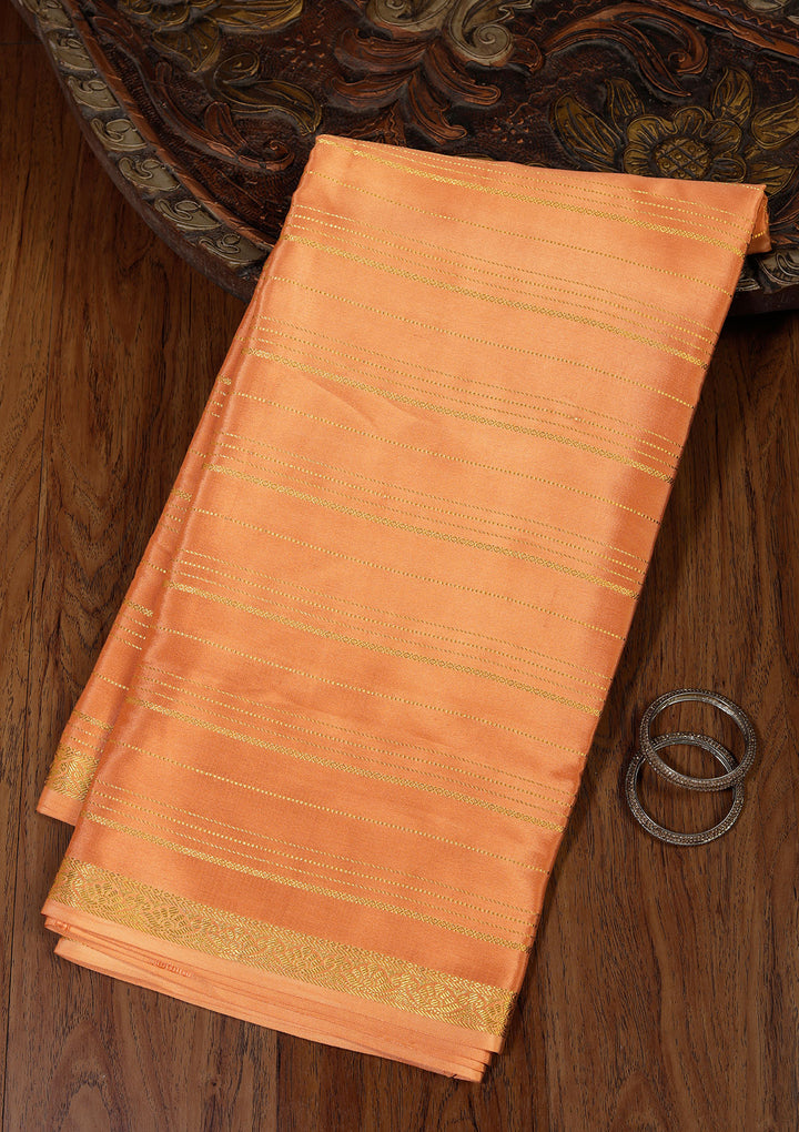 Mustard Yellow Crepe Stripes Saree With Matching Blouse Piece