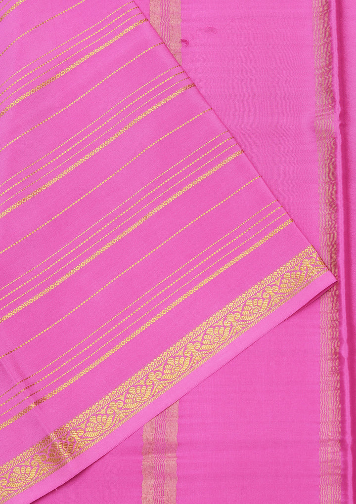 Pink Crepe Stripes Saree With Matching Blouse Piece