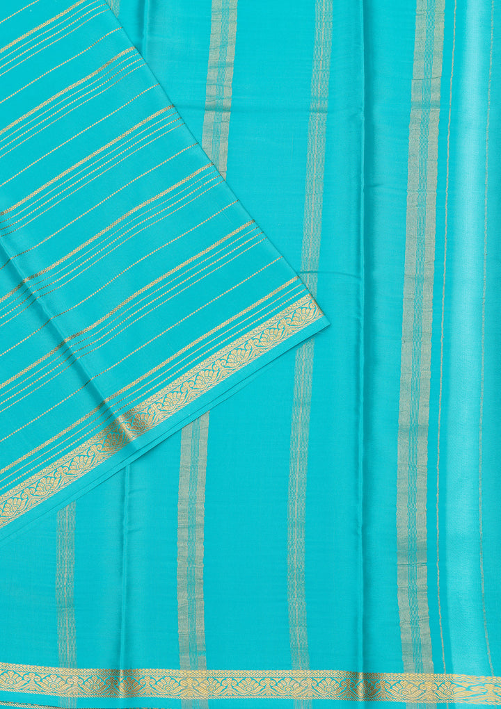 Sky Blue Crepe Stripes Saree With Matching Blouse Piece