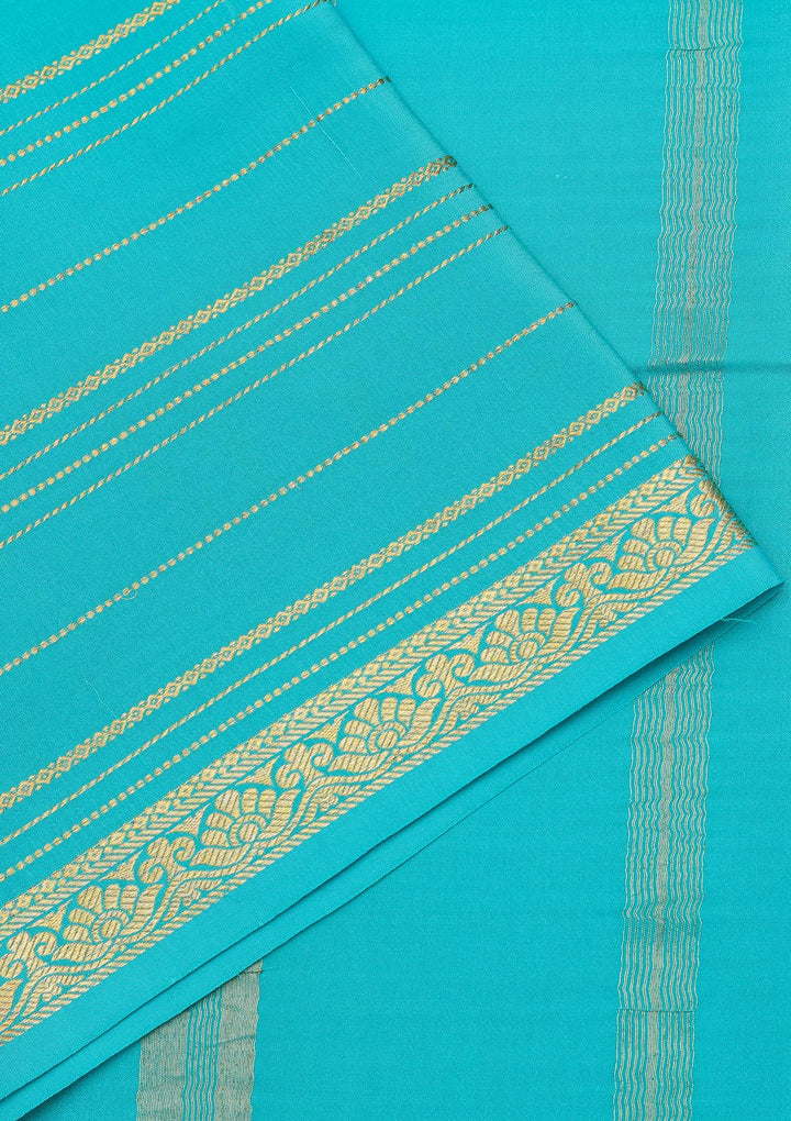 Sky Blue Crepe Stripes Saree With Matching Blouse Piece