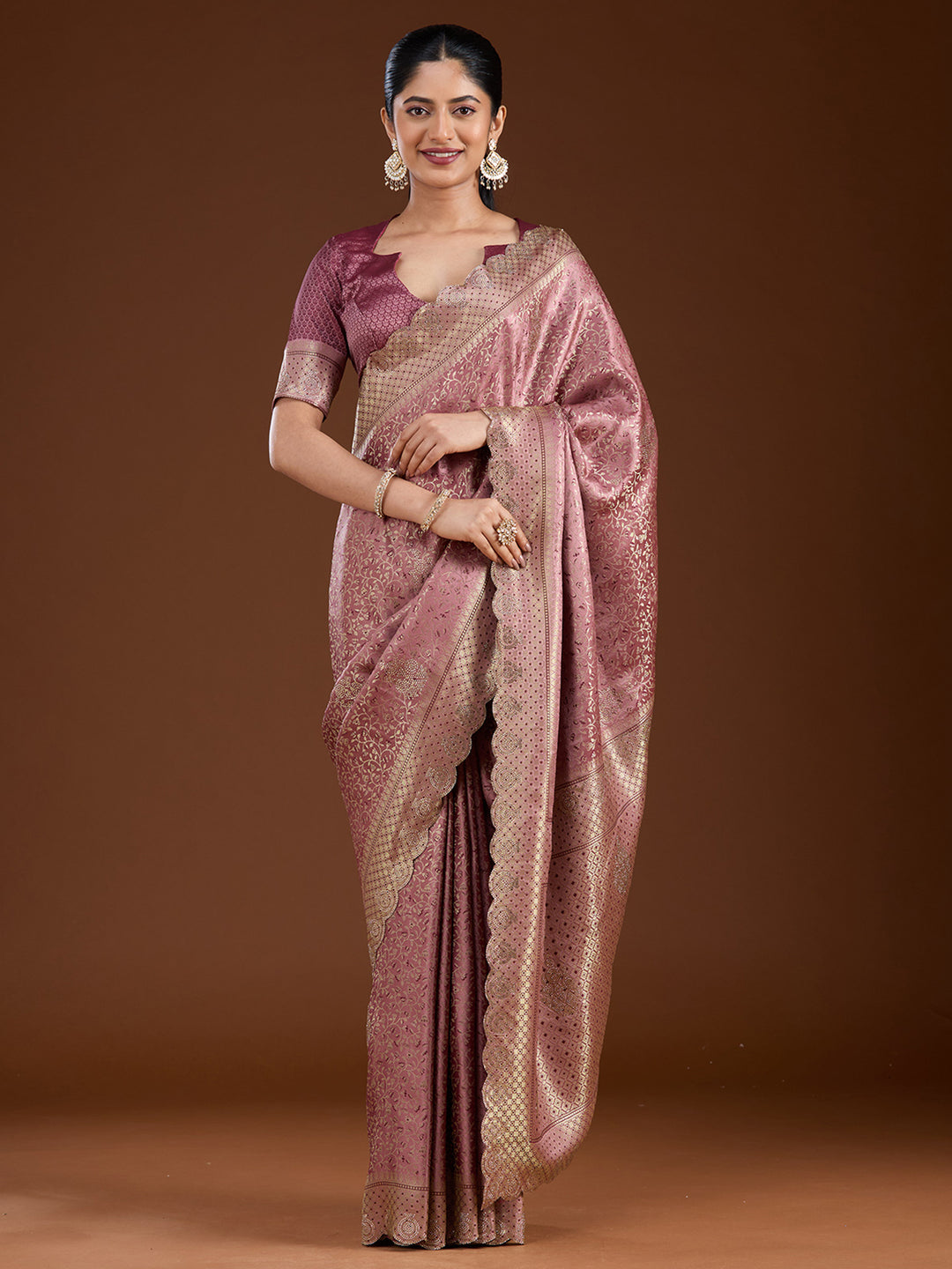 Mauve Stonework (Gold) Silk Saree