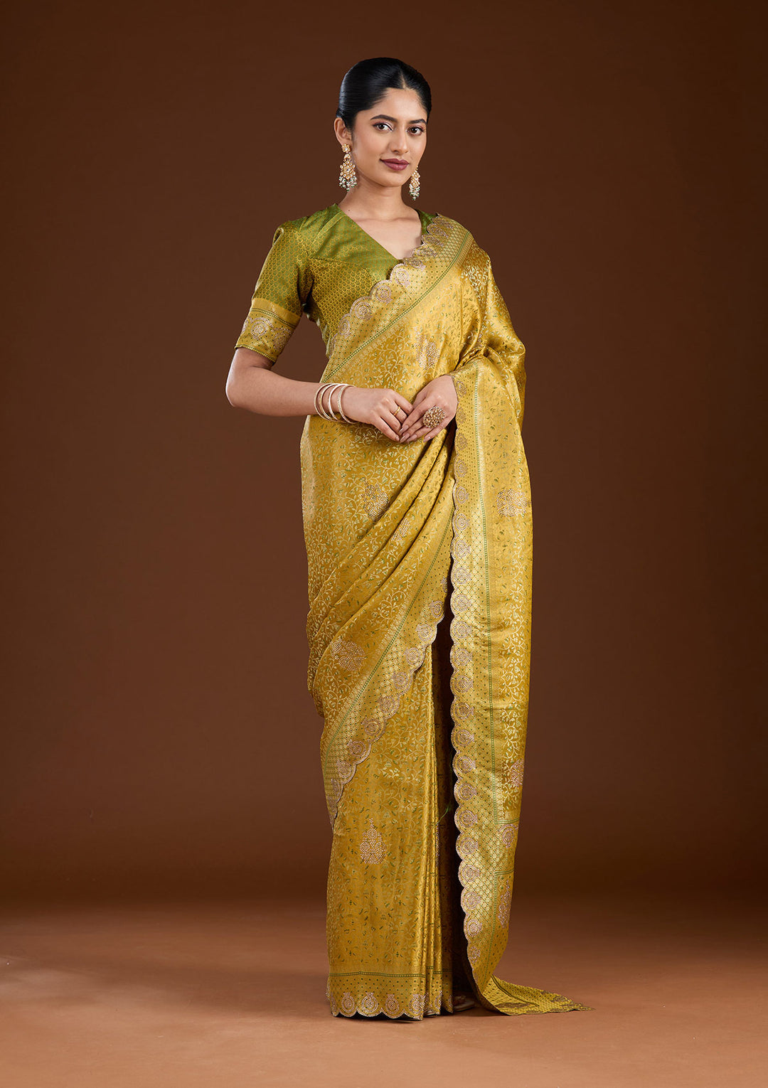 Mustard Stonework (Gold) Silk Saree