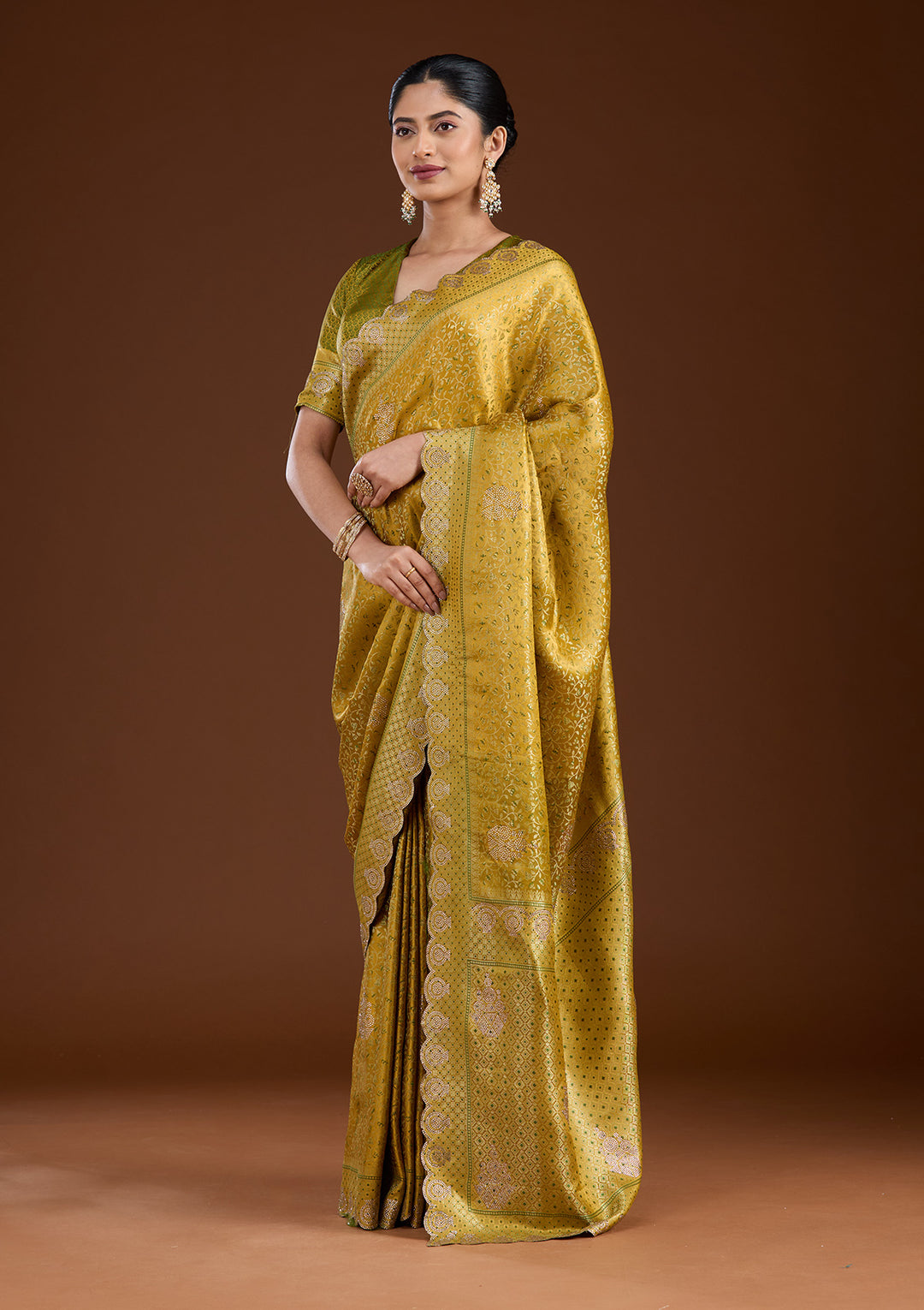 Mustard Stonework (Gold) Silk Saree