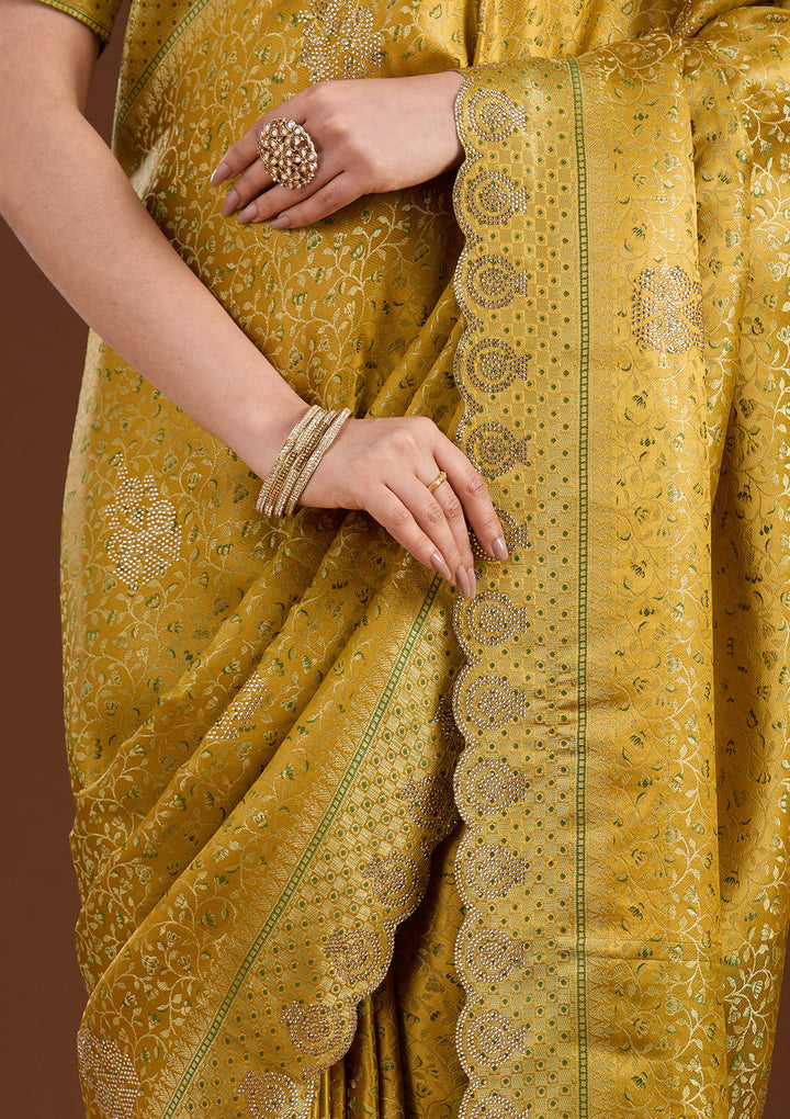 Mustard Stonework (Gold) Silk Saree