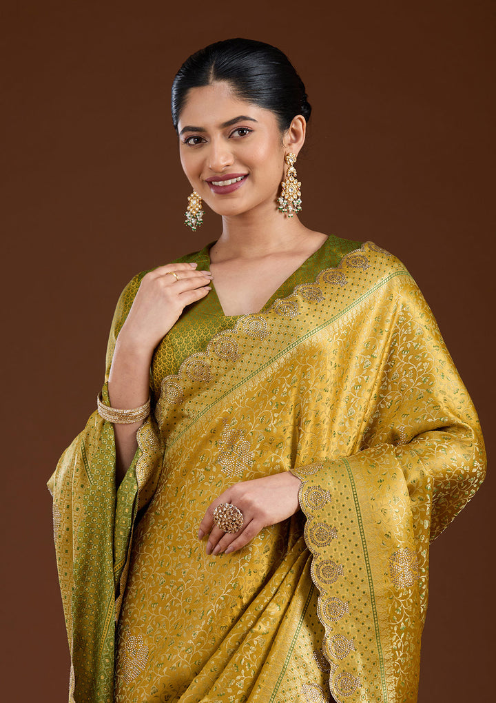 Mustard Stonework (Gold) Silk Saree