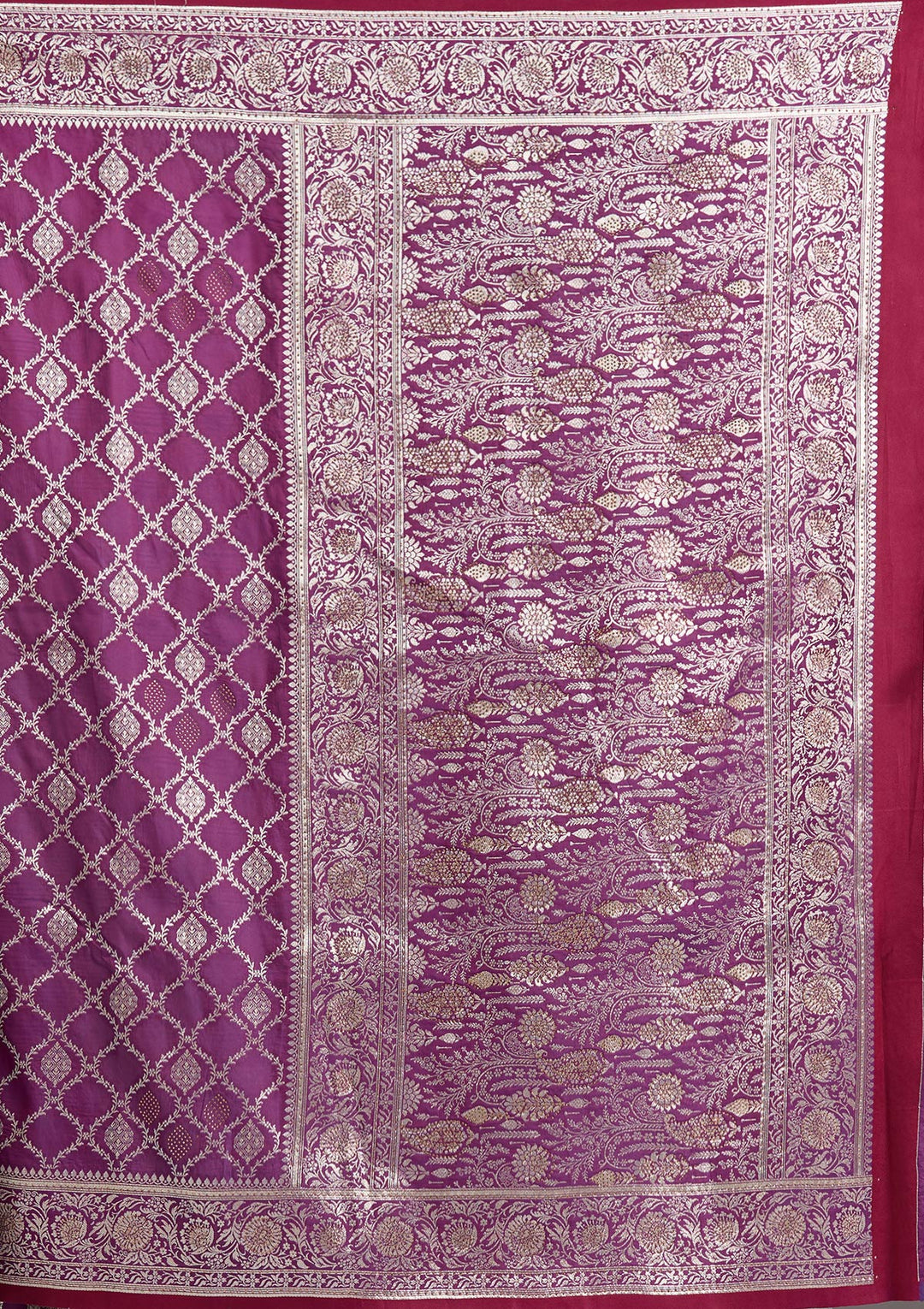 Purple Silk Jaal Stonework Saree With Matching Blouse Piece