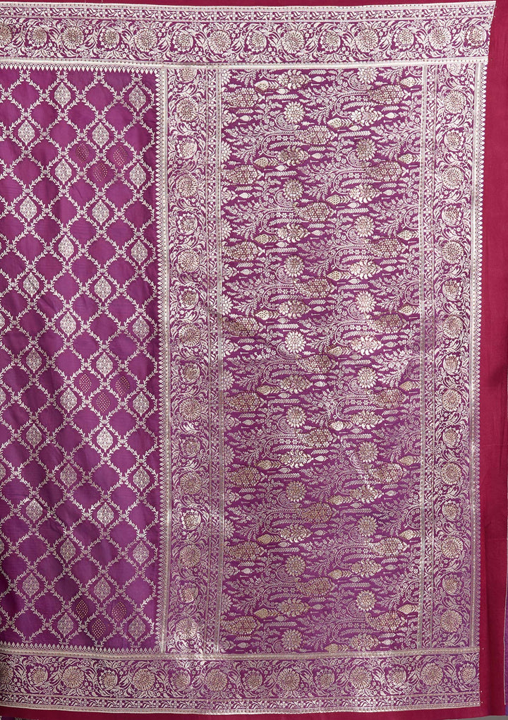 Purple Silk Jaal Stonework Saree With Matching Blouse Piece