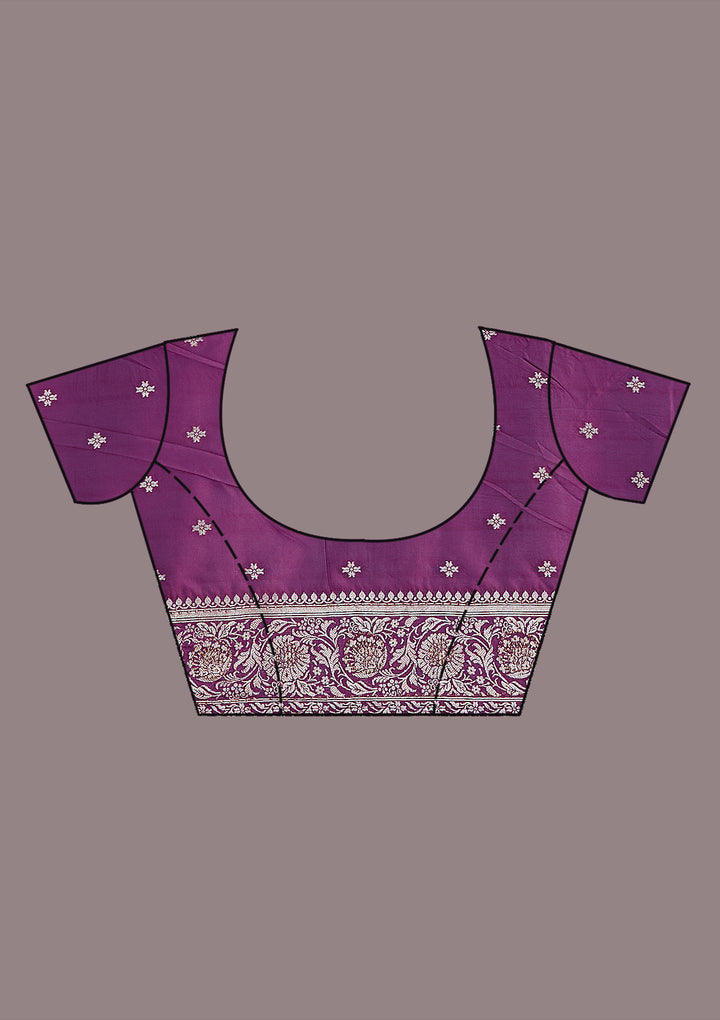 Purple Silk Jaal Stonework Saree With Matching Blouse Piece