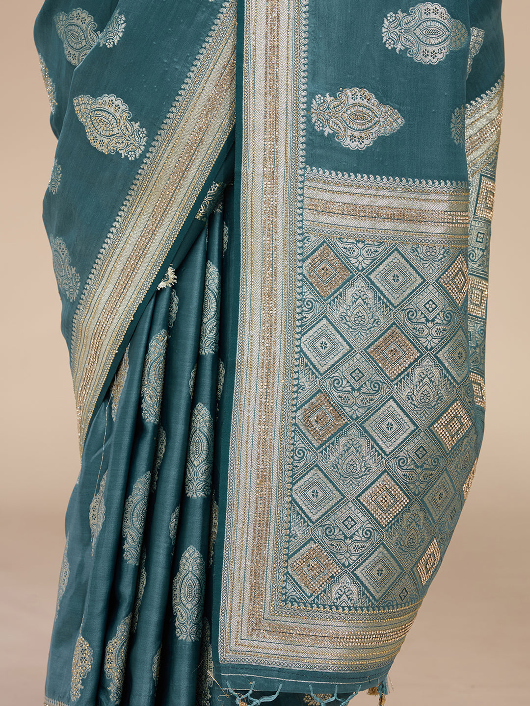 Blue Silk Buti Stonework Saree With Matching Blouse Piece
