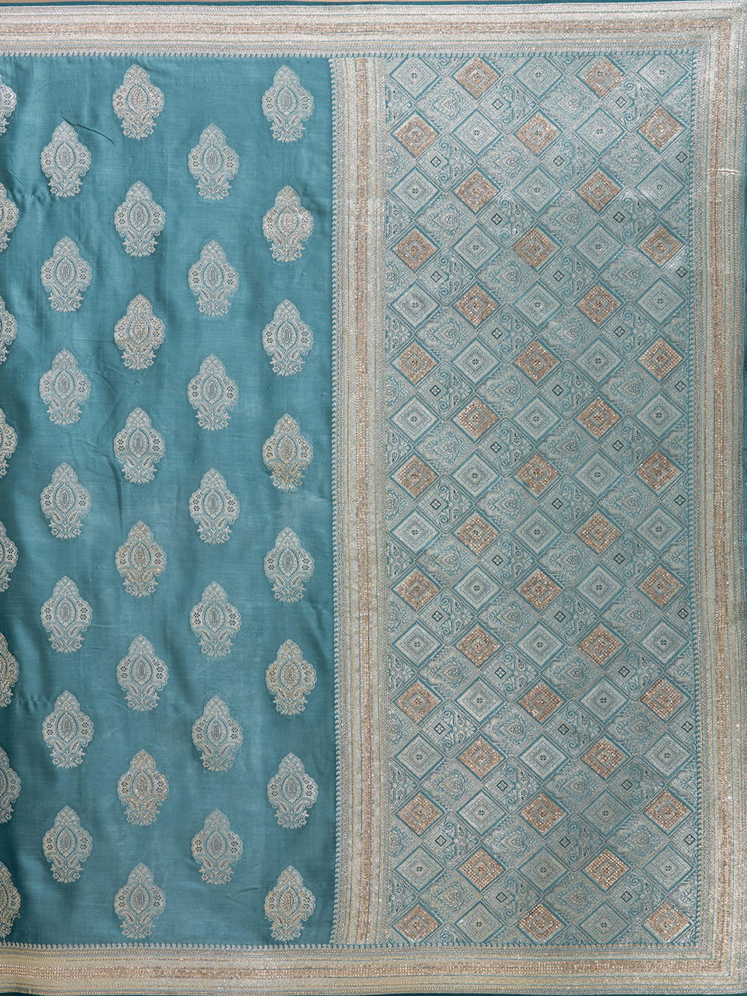 Blue Silk Buti Stonework Saree With Matching Blouse Piece