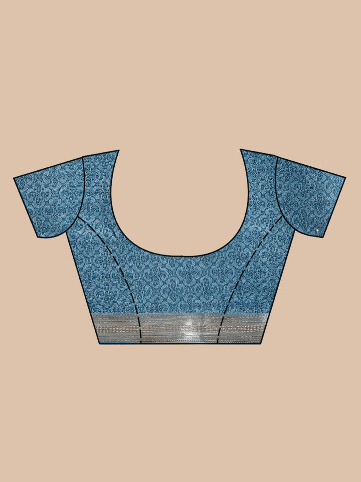 Blue Silk Buti Stonework Saree With Matching Blouse Piece