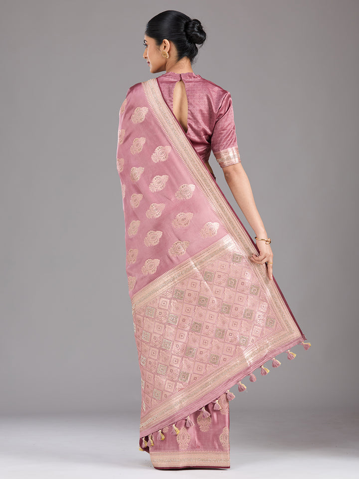Mauve Silk Buti Gold Stonework Saree With Matching Blouse Piece