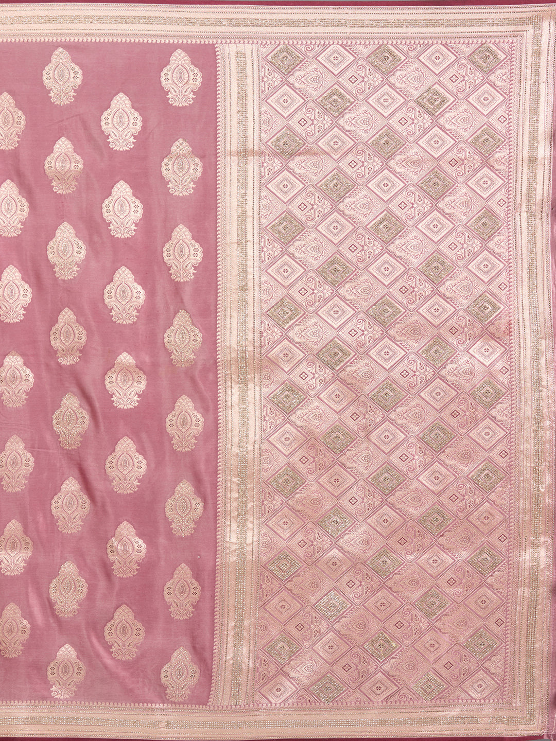 Mauve Silk Buti Gold Stonework Saree With Matching Blouse Piece