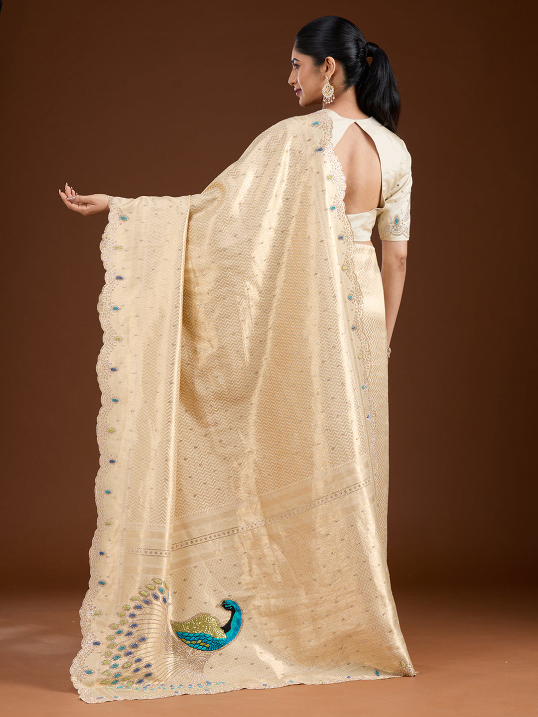Gold Silk Buti Gold Stonework Saree With Matching Blouse Piece