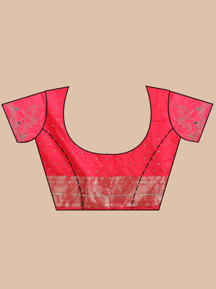 Rani Pink Silk Buti Stonework Saree With Matching Blouse Piece