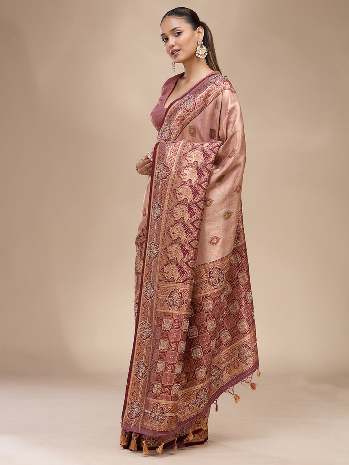 Baby Pink Silk Buti Stonework Saree With Matching Blouse Piece