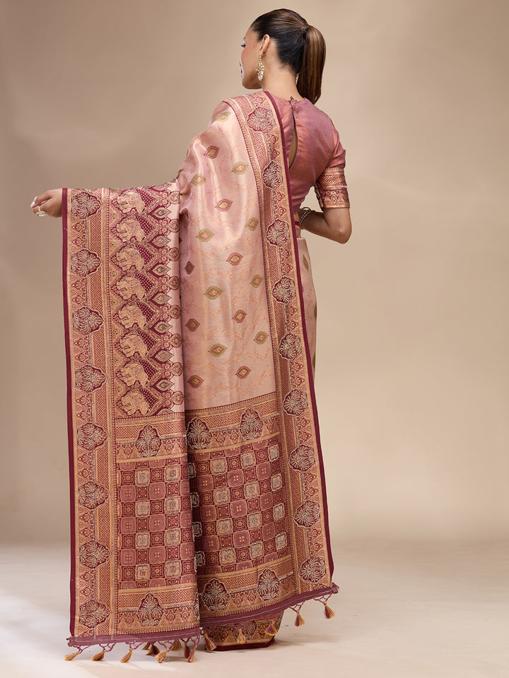 Baby Pink Silk Buti Stonework Saree With Matching Blouse Piece