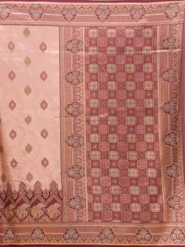 Baby Pink Silk Buti Stonework Saree With Matching Blouse Piece