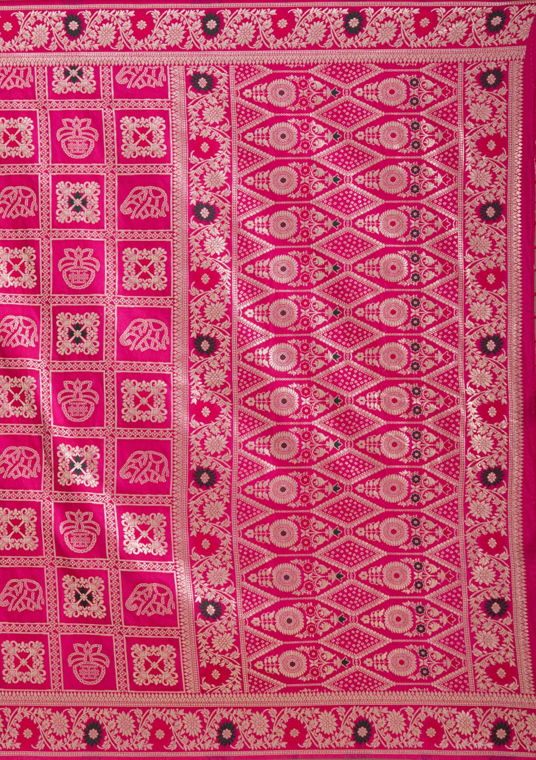 Magenta Pink Silk Jaal Saree With Matching Blouse Piece