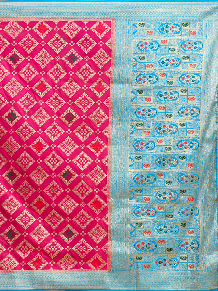 Magenta Pink Silk Jaal Zariwork Saree With Matching Blouse Piece