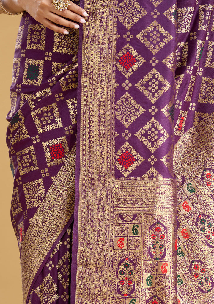 Purple Silk Jaal Zariwork Saree With Matching Blouse Piece