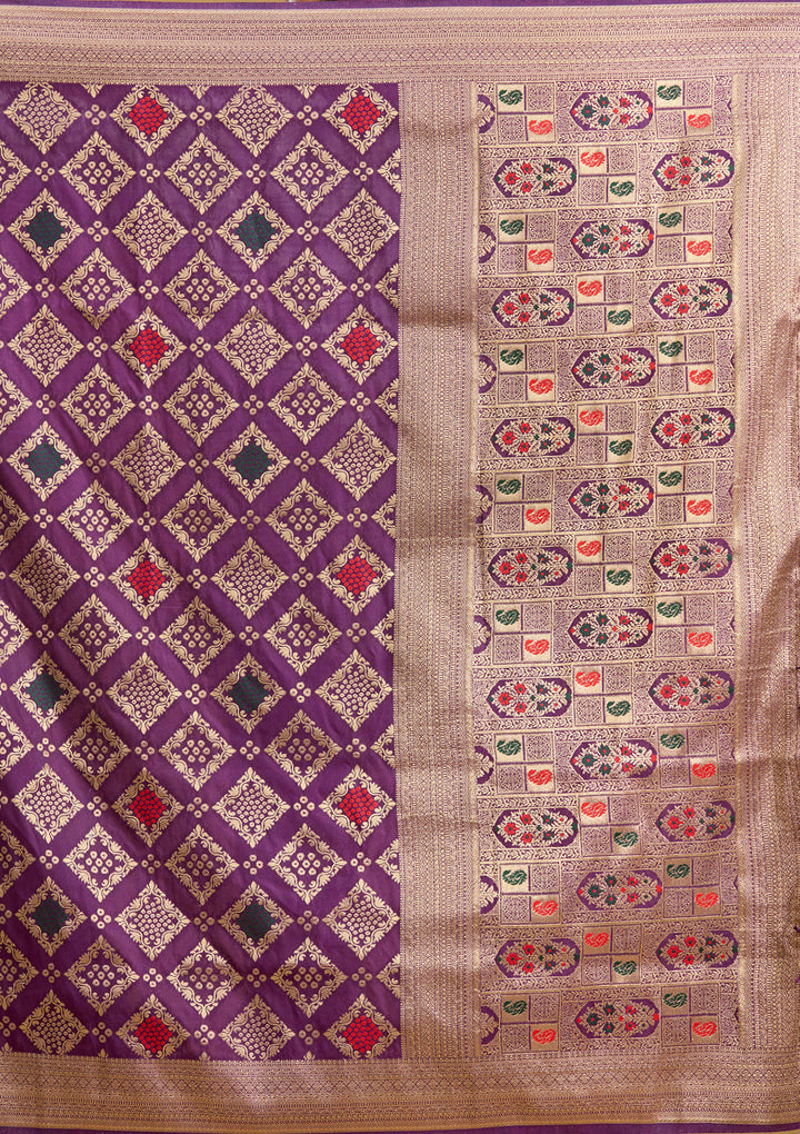 Purple Silk Jaal Zariwork Saree With Matching Blouse Piece
