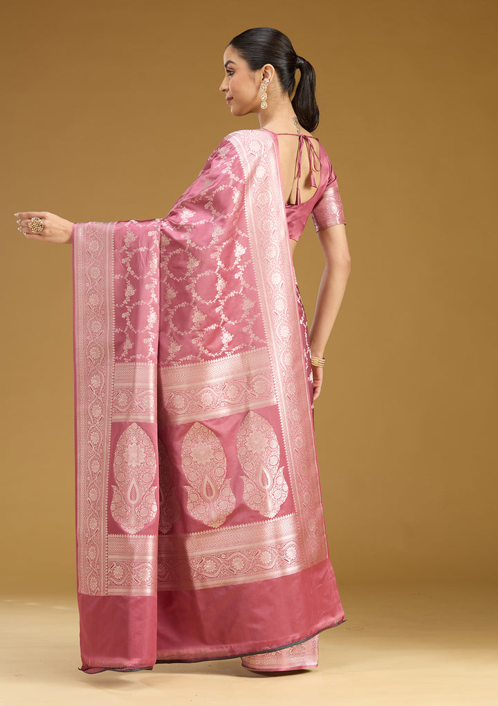 Mauve Silk Jaal Gold Zariwork Saree With Matching Blouse Piece
