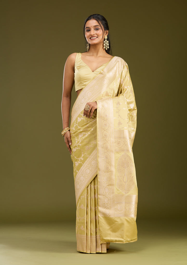 Pista Green Zariwork (Gold) Art Silk Saree