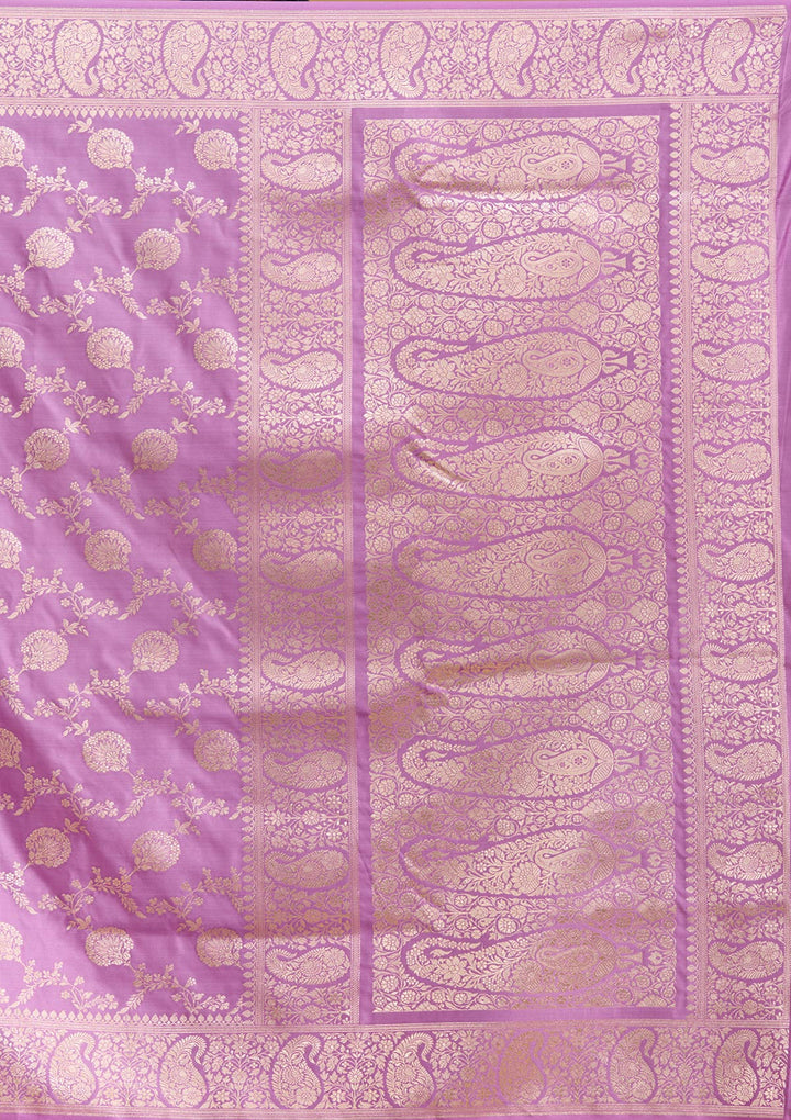 Lavender Silk Jaal Zariwork Saree With Matching Blouse Piece