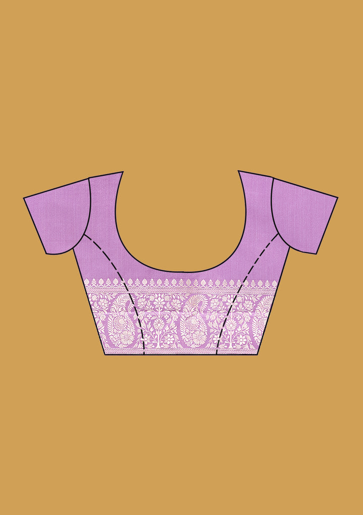 Lavender Silk Jaal Zariwork Saree With Matching Blouse Piece