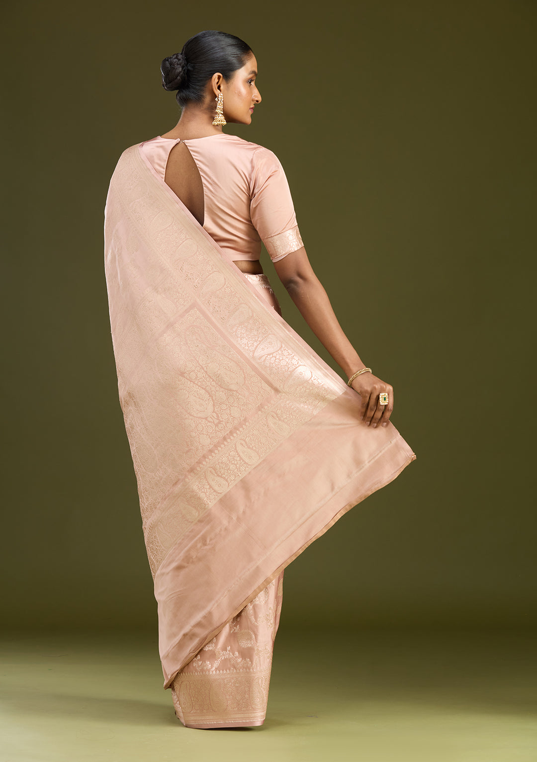 Light Brown Silk Jaal Zariwork Saree With Matching Blouse Piece