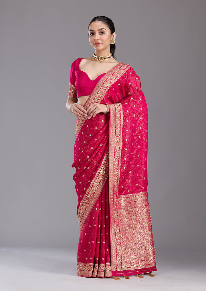 Rani Pink Aariwork Silk Saree