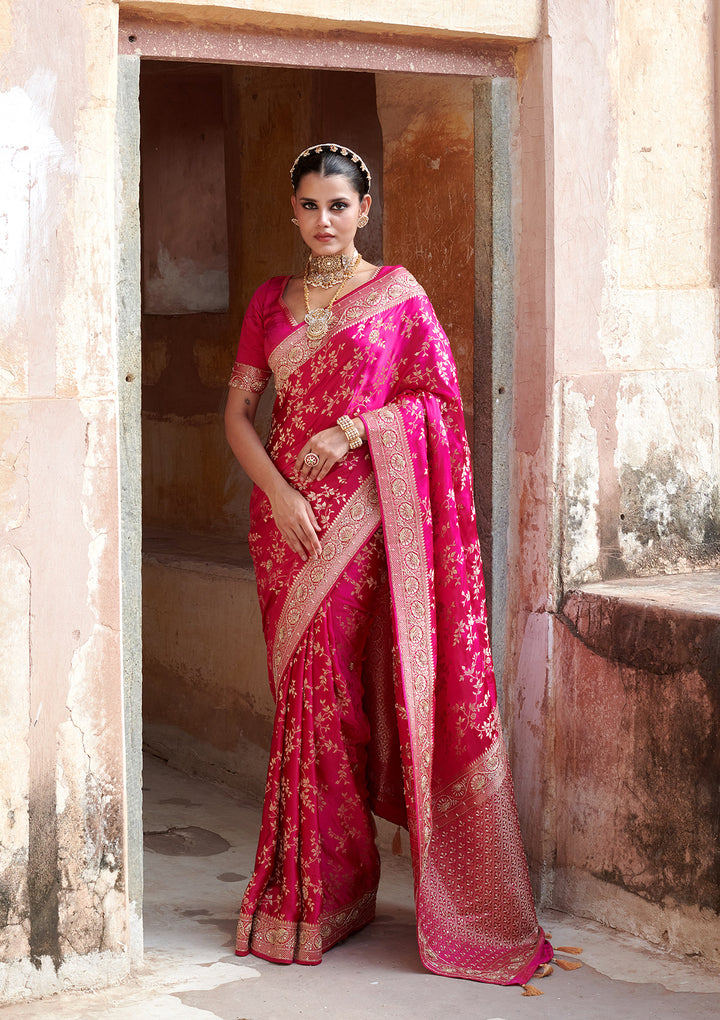 Magenta Pink Aariwork Pure Silk Silk_Saree