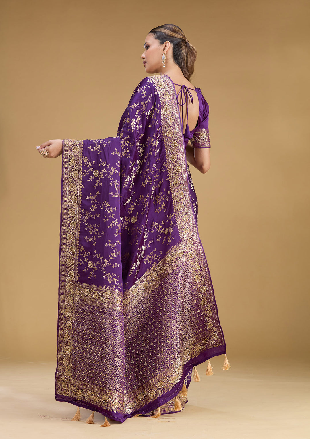 Purple Silk Buti Cutdana Saree With Matching Blouse Piece