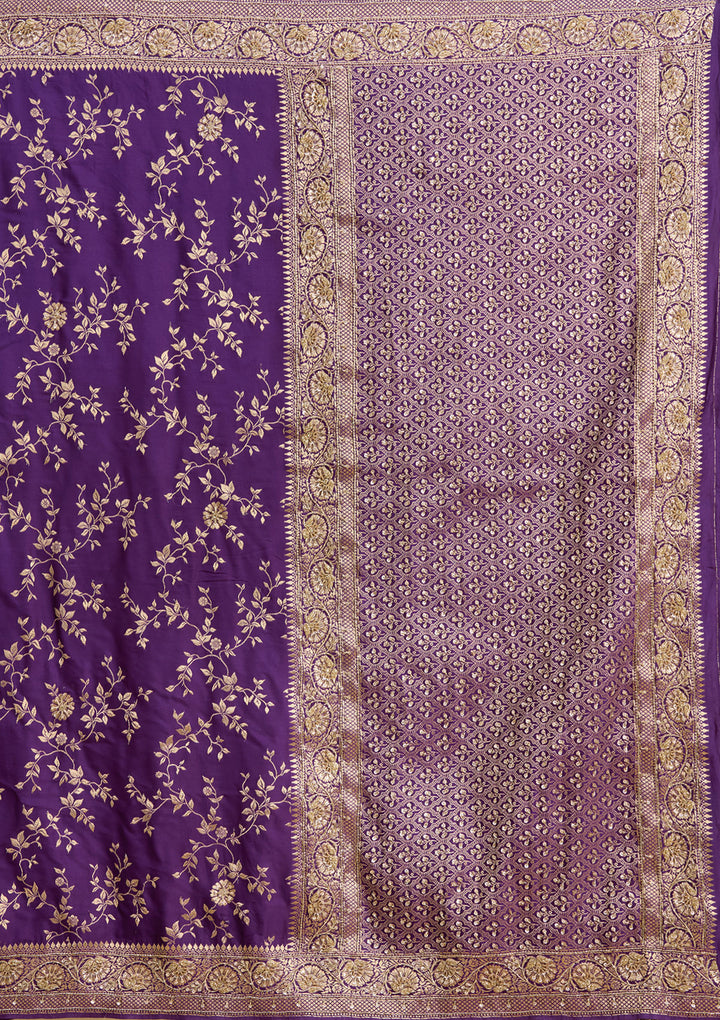 Purple Silk Buti Cutdana Saree With Matching Blouse Piece