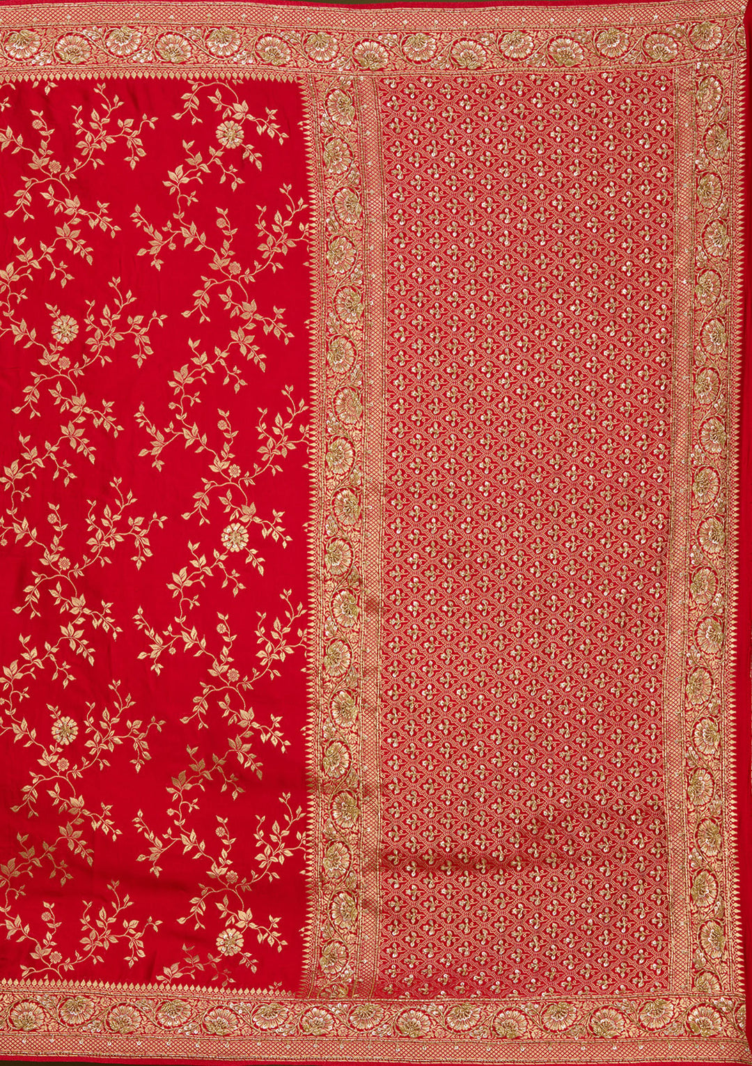 Red Silk Buti Cutdana Saree With Matching Blouse Piece