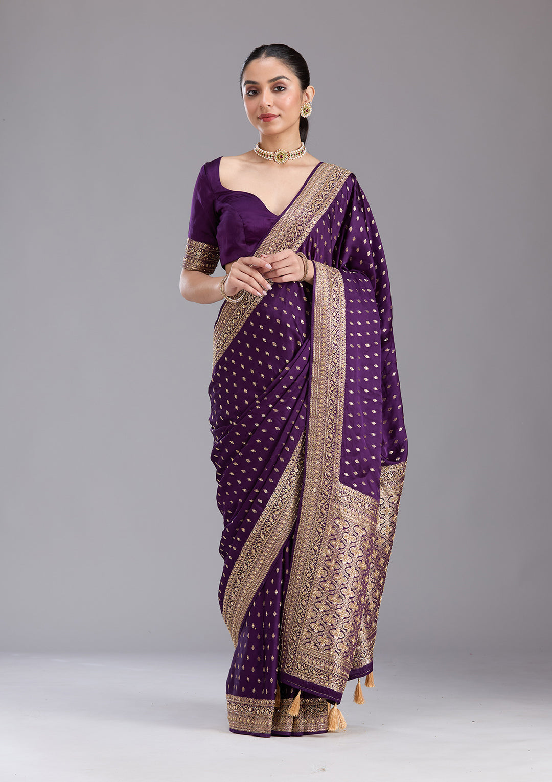 Purple Aariwork Silk Saree