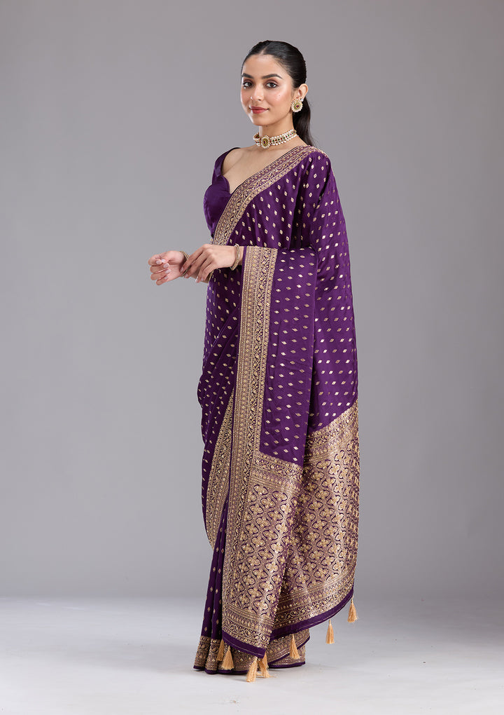 Purple Aariwork Silk Saree