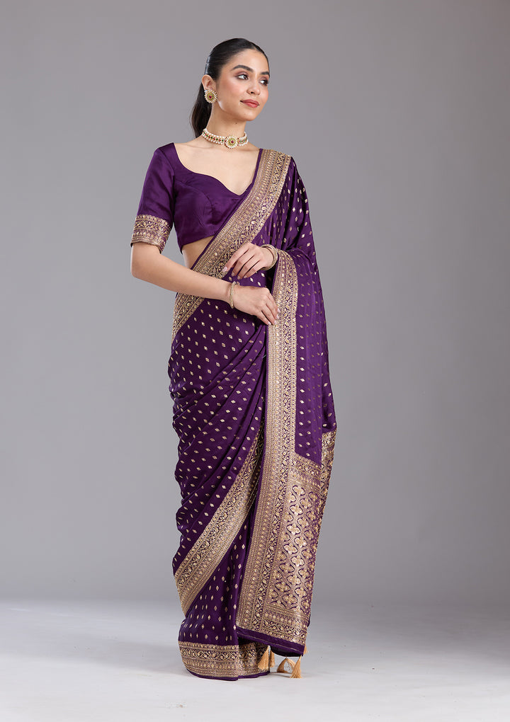 Purple Aariwork Silk Saree