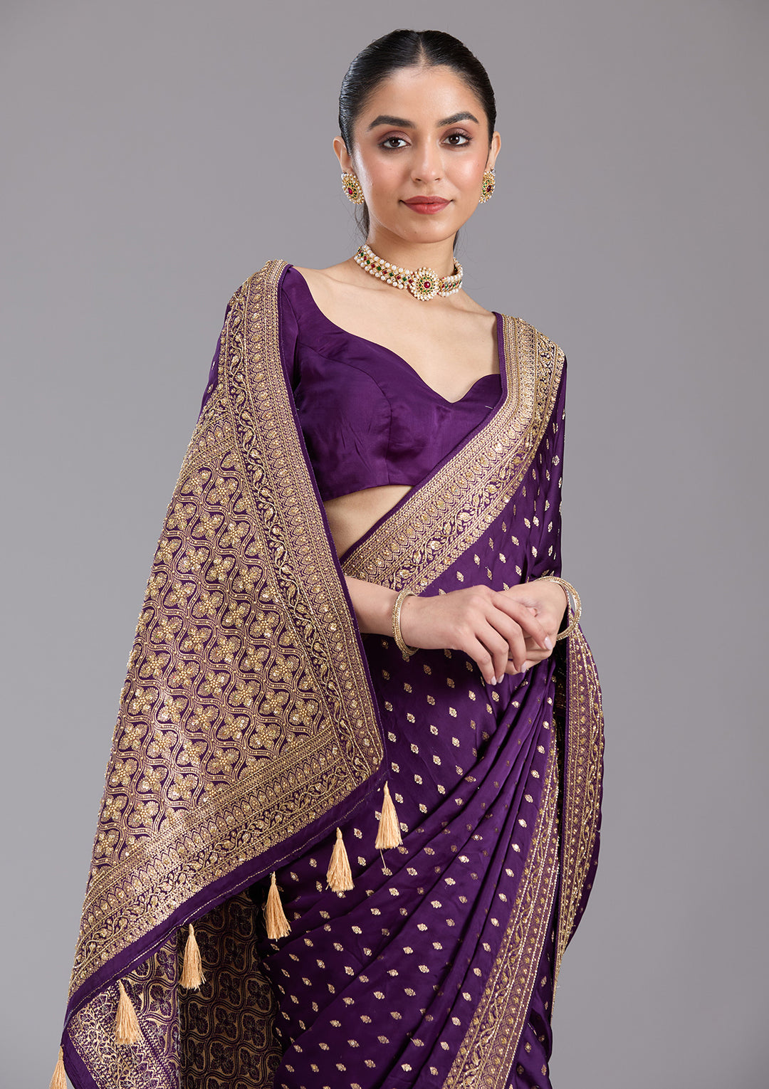 Purple Aariwork Silk Saree