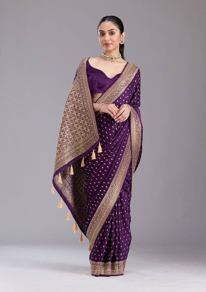 Purple Aariwork Silk Saree