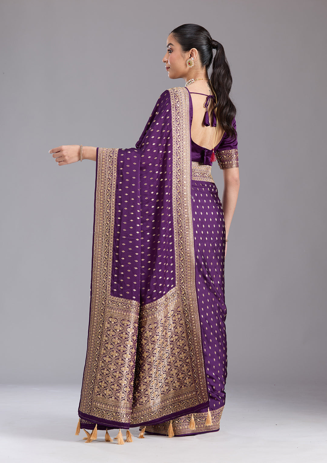 Purple Aariwork Silk Saree